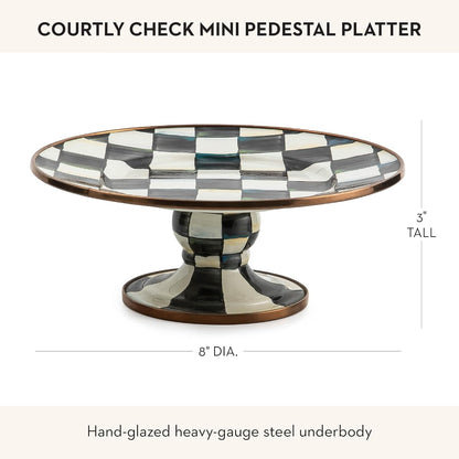 MACKENZIE-CHILDS Enamel Pedestal Serving Platter, Decorative Serving Dish for Food, Small, Black-and-White Courtly Check