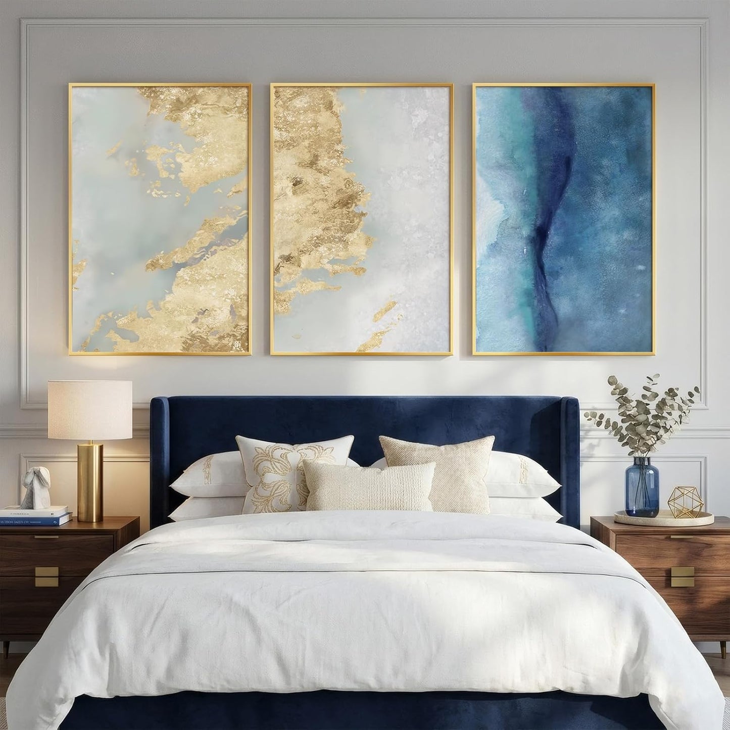 Large Framed Abstract Nature Landscape Wall Art for Living Room, Set of 3 Modern Canvas Prints Paintings Artwork for Walls, Green Lake Pictures for Hallway, Dining Room, Office Wall Decor 24x36 Inch