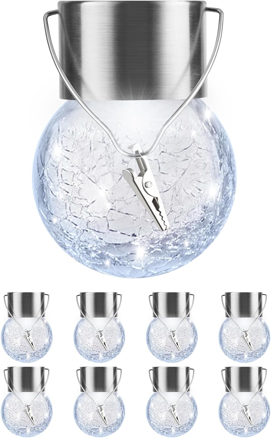 Solar Outdoor Lights Decorative 12 Pack, Hanging Solar Garden Lights Waterproof, Solar Powered Globe Cracked Glass Ball Lantern for Yard Patio Fence Tree Umbrella Holiday Decoration, Warm White