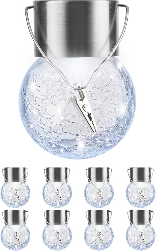 Solar Outdoor Lights Decorative 12 Pack, Hanging Solar Garden Lights Waterproof, Solar Powered Globe Cracked Glass Ball Lantern for Yard Patio Fence Tree Umbrella Holiday Decoration, Warm White