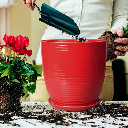 Ceramic Pots for Plants - 6 Inch Plant Pot with Drainage Hole and Saucer, Round Planters for Indoor Outdoor, Flower Pots, Modern Planter, Home Office Room Decor, Gifts for Plant Lovers, White