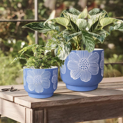 YBX 8 Inch + 6 Inch Ceramic Plant Pots, Succulent Flower Pots with Drainage Holes, Terracotta Planters for Indoor Plants, White&Terracotta (Garden)