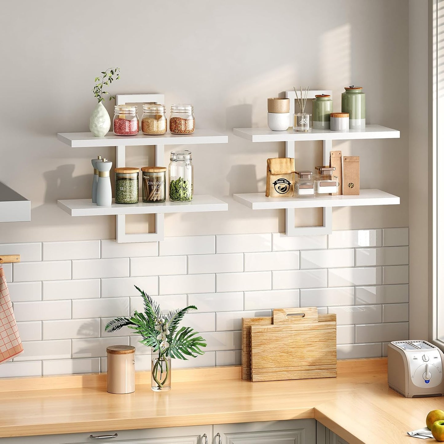 HOOBRO Floating Shelves, 15 Inch Wall Shelf Set of 2, Wall Mounted Storage Shelves 2-Tier, Hanging Bathroom Shelves, for Living Room, Bedroom, Bathroom, Kitchen, Rustic Brown and Black BF32BJ01G1