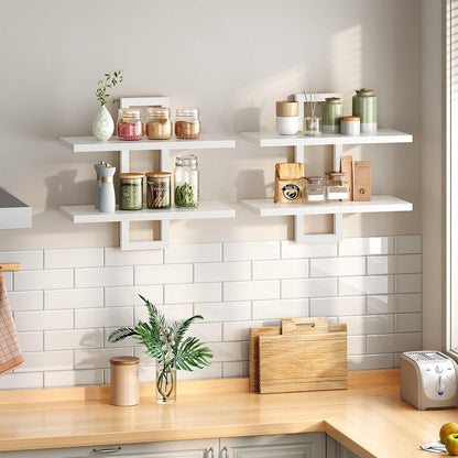 HOOBRO Floating Shelves, 15 Inch Wall Shelf Set of 2, Wall Mounted Storage Shelves 2-Tier, Hanging Bathroom Shelves, for Living Room, Bedroom, Bathroom, Kitchen, Rustic Brown and Black BF32BJ01G1