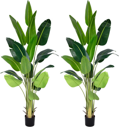 Artificial Bird of Paradise Plant 5.2Ft Fake Tropical Palm Tree with 10Trunks Faux Banana Leaf Trees in Pot for Home Indoor Outdoor Office Modern Decor Housewarming Gift（1Pcs）
