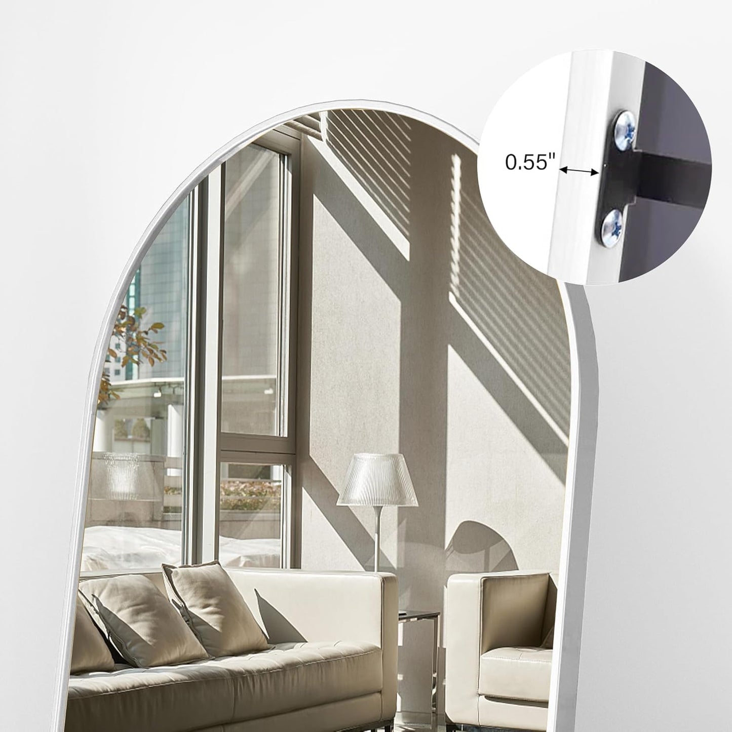 Mirror Full Length, 71"x26" Arched Full Length Mirror, Arch Mirror with Stand, Large Standing Mirrors, Oversized Full Body Mirrors with Aluminum Frame for Bedroom, Living Room (White)