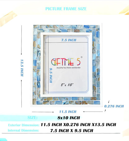 Silver Plate Picture Frame 5x7 Mother of Pearl 5 by 7 Photo Frame Mosaic Glass Tabletop Frame (Grey+ White,1pc)