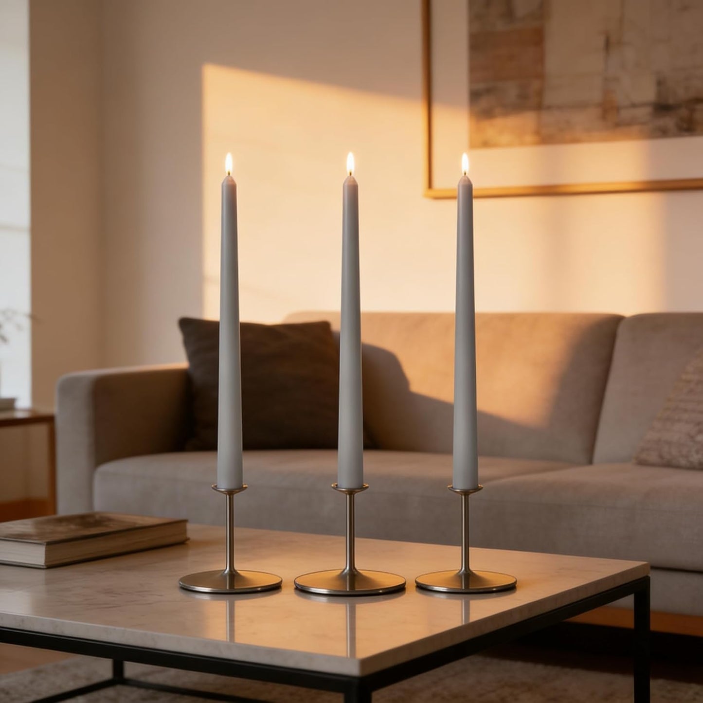 12-Pack Olive Green Taper Candles, 10 Inch Unscented Dripless Candlesticks, Long-Lasting Burn Time of 7-8 Hours, Perfect for Christmas Home Décor Spring and St. Patrick's Day