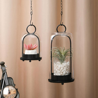 5" & 4" Wide Versatile Metal Candle Holder with Handmade Sturdy Glass Dome in Brass for Pillar Candle & Plants, 5.1" xH11.8 4" xH7.5, Industrial, Farmhouse, Shabby Chic. (2, Brass, Large & Small)