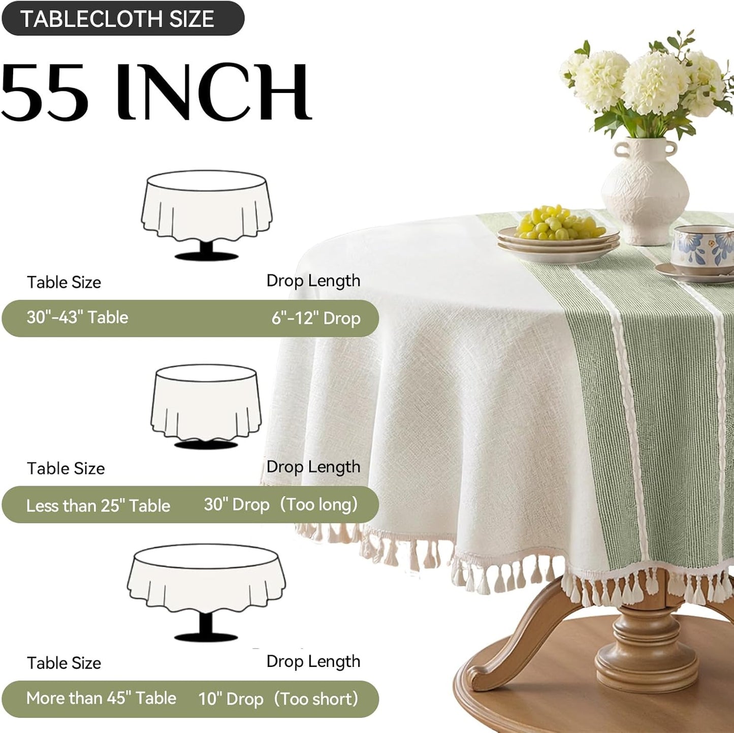 Softalker Outdoor Tablecloth Rectangle, Waterproof Linen Cotton Farmhouse Table Cloths with Tassel, Heavy Weight Wrinkle Free Boho Table Cover for Picnic Camping Dining - 55 x 70 Inch, Coffee Lines