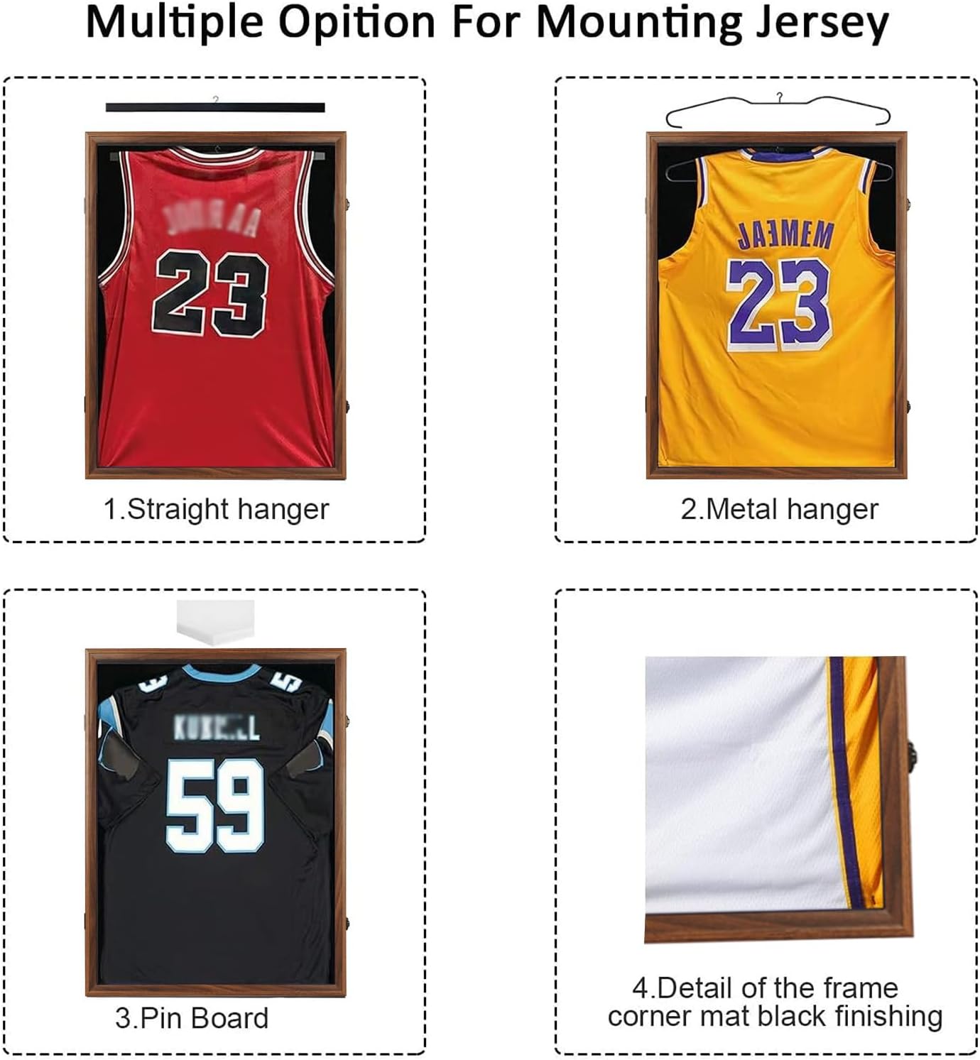 Large Lockable Jersey Frame Display Case Wall Mount, T-Shirt Shadow Box with Clear UV-Protective Acrylic, Hangers Linen Backing for Football, Basketball, Baseball