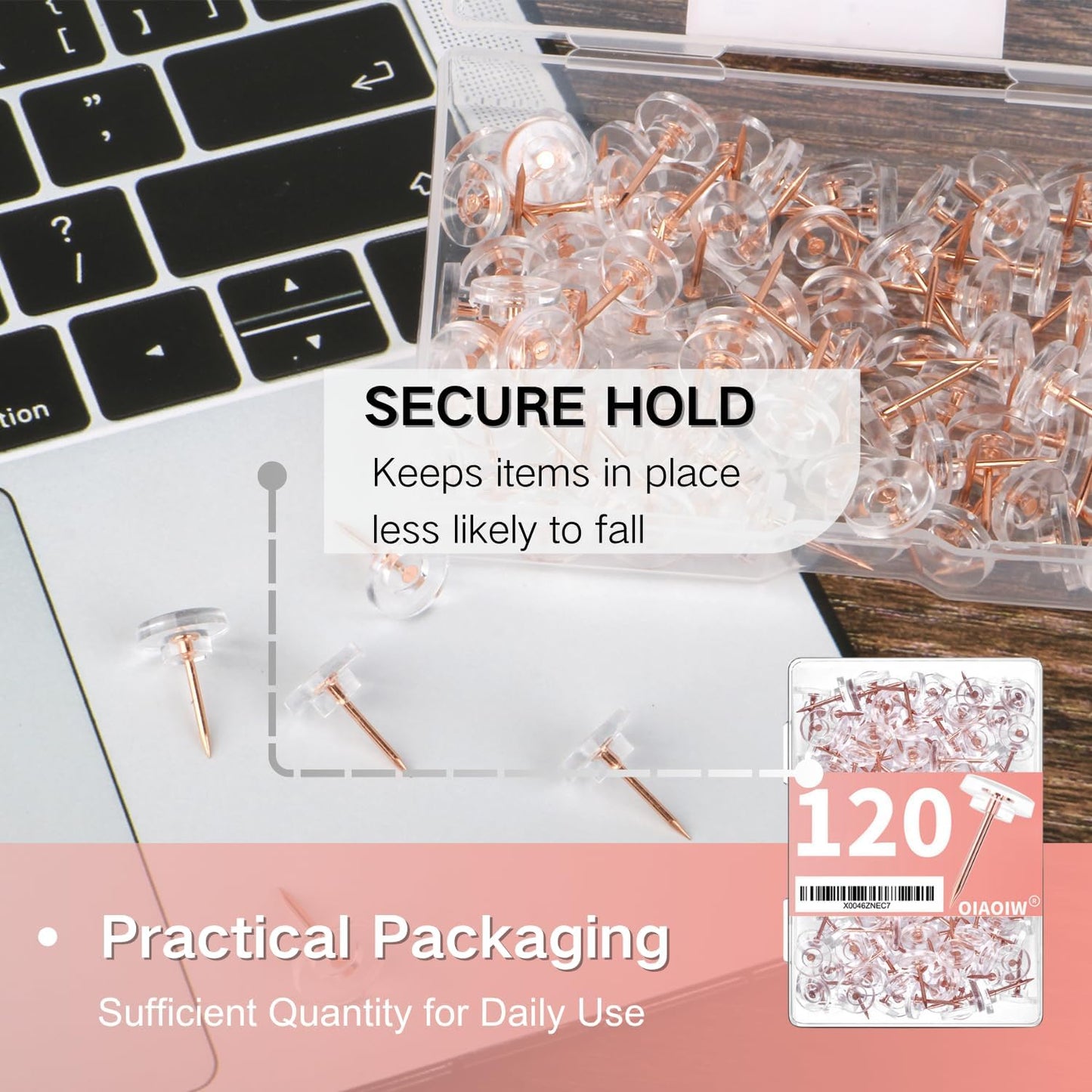 150 PCS Clear Push Pins Tacks Count in Reusable Box for Bulletin Boards and Wall Displays Heavy Duty Plastic Head