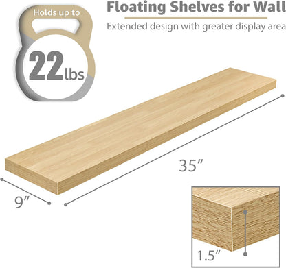 Sorbus Floating Shelves for Wall - 48 Inch Long Bathroom Shelves, Wall Decor for Bedroom, Kitchen, Living Room & Book Storage - Mounted Floating Shelf with Invisible Brackets (Maple Wood, 2 Pack)