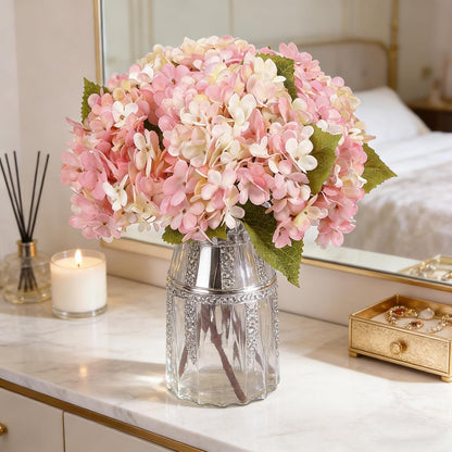 Kimura's Cabin 6pcs White Hydrangea Artificial Flowers Silk Fake Hydrangeas Faux Hydrangea Flowers with Stems for Wedding Bouquets Arrangement Home Table Centerpieces Baby Shower Party Decoration