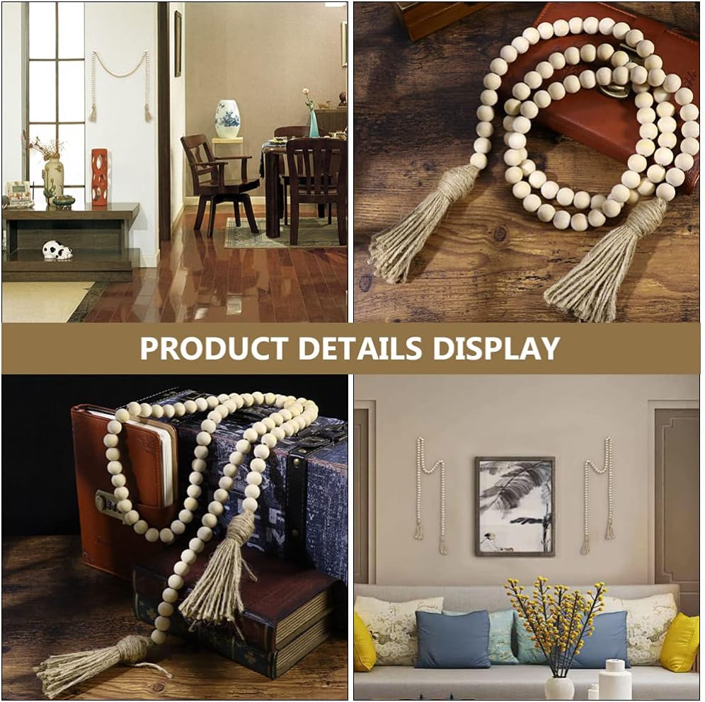 IMIKEYA Wooden Beads Garland: Farmhouse Wood Bead Garland with Tassels Boho Wall Hanging for Home Decor Tiered Tray Rustic Wood Prayer for Coffee Table Decor