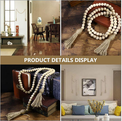 IMIKEYA Wooden Beads Garland: Farmhouse Wood Bead Garland with Tassels Boho Wall Hanging for Home Decor Tiered Tray Rustic Wood Prayer for Coffee Table Decor