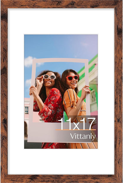 Vittanly 11x14 Picture Frame, Display Pictures 8x10 with Mat or 11x14 without Mat, Photo Frame for Wall Mounting, Black, 1 Pack - Colors A