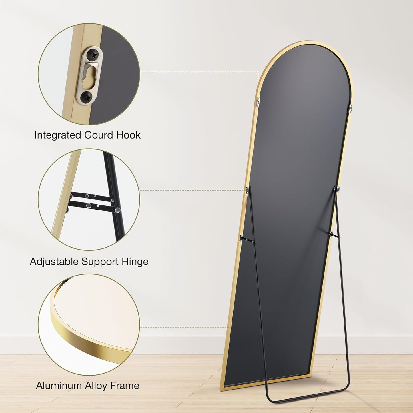 OLIXIS Black Arched Full Length Mirror 60"x16" for Bedroom, Full Body Mirror with Stand, Hanging or Leaning for Wall, Aluminum Alloy Thin Frame Floor Standing for Living Room