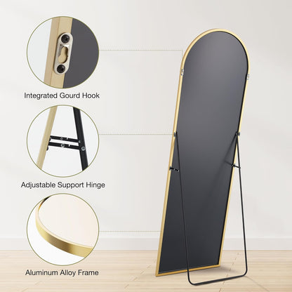 OLIXIS Black Arched Full Length Mirror 60"x16" for Bedroom, Full Body Mirror with Stand, Hanging or Leaning for Wall, Aluminum Alloy Thin Frame Floor Standing for Living Room