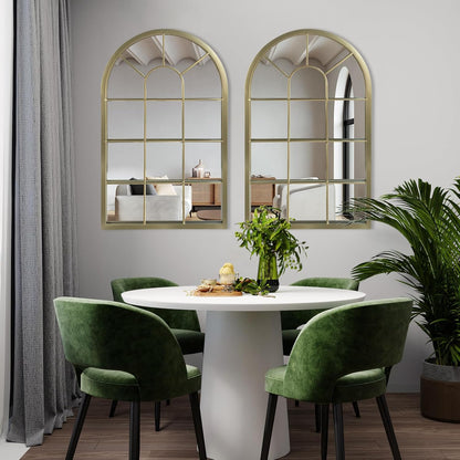 HQiJun Black Arched Window Mirror, Farmhouse Decorative Wall Mirrors for Living Room, Bedroom, Entryway, Bathroom Vanity, Fireplace Mantel, Window Pane Mirror Wall Decor (Black, 31.5 x 20 x1)