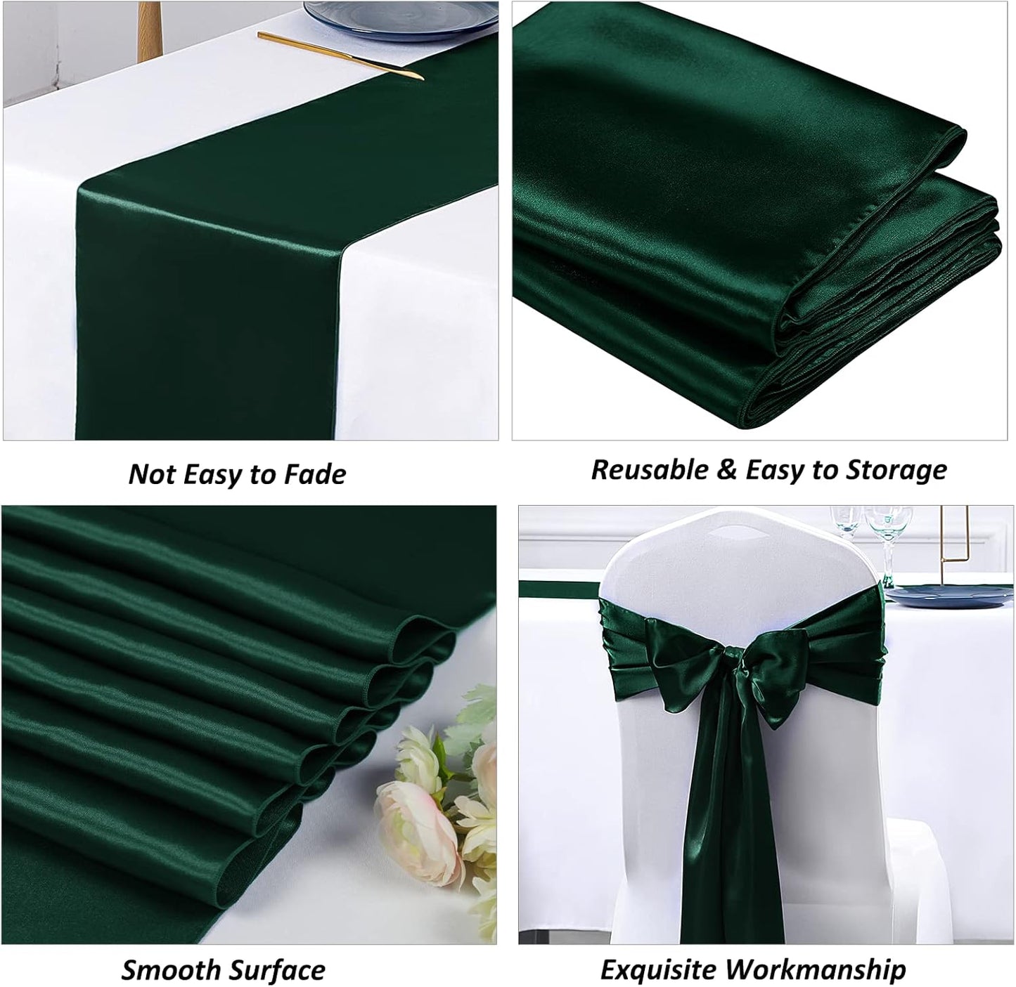 SiinvdaBZX 4 Pcs Royal Blue Satin Table Runner 12 x 108 inches Long, Bright Smooth Satin Wedding Table Runner Decorations for Birthday Parties, Buffet, Banquets, Graduations, Engagements
