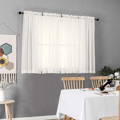 Chyhomenyc Sheer White Valances for Windows 2 Pack, Small Window Curtains for Living Room Bathroom Cafe Laundry Basement, Modern Top Dual Rod Pocket Voile Curtain, 42W x 14L inches, White - Colors C