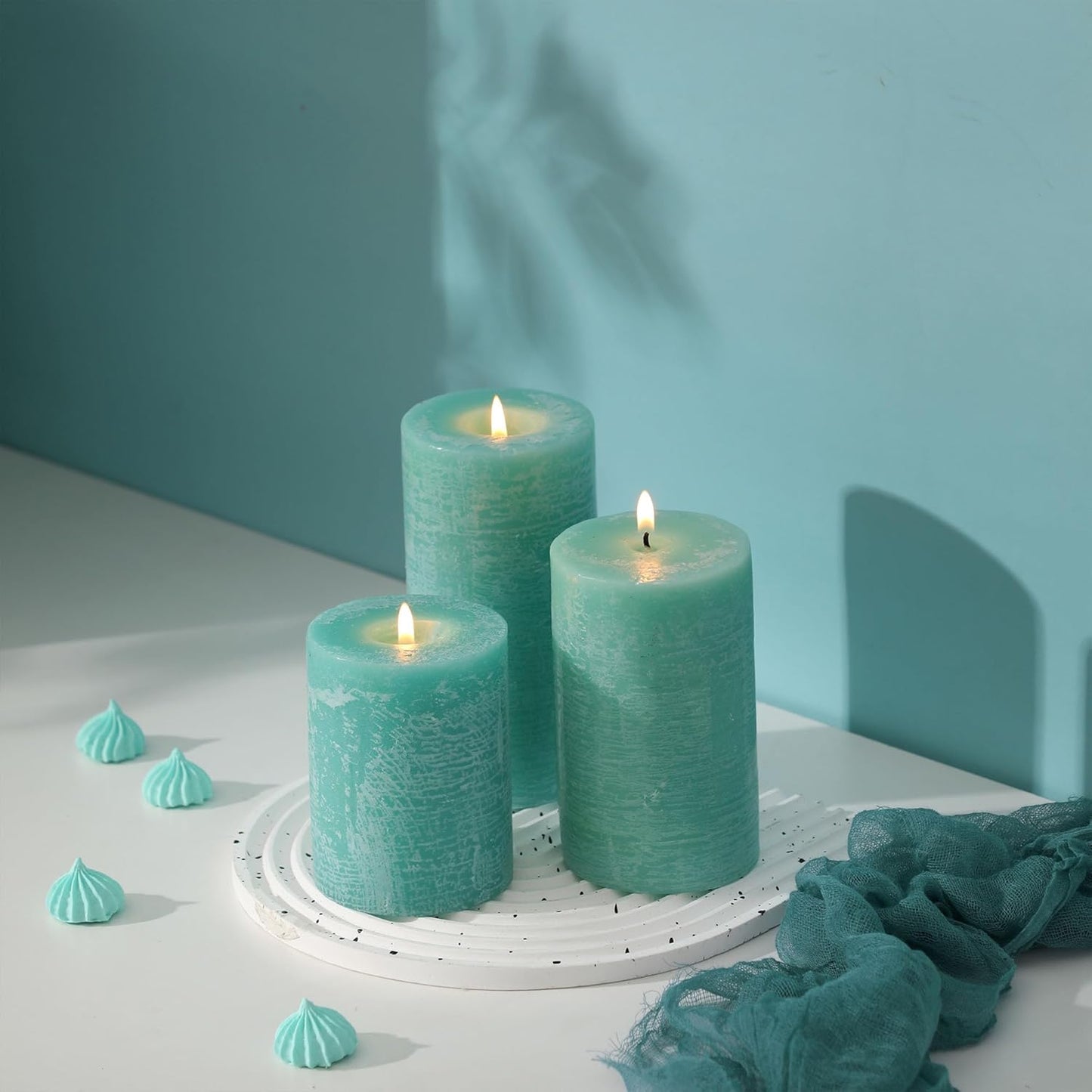 Sage Green Pillar Candles Set of 3 - Hand-Poured Unscented Candles,Smokeless Dripless Candles for Dinner Table and Home, Set of 3 in Different Sizes (3"x4", 3"x5", 3"x6")