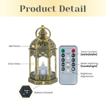 Hewory Mini Lanterns with Remote Control: Set of 10 Gold Decorative Lanterns for Centerpeces - Holiday Party Decoration for Wedding, Ramadan, Diwali, Halloween, Christmas