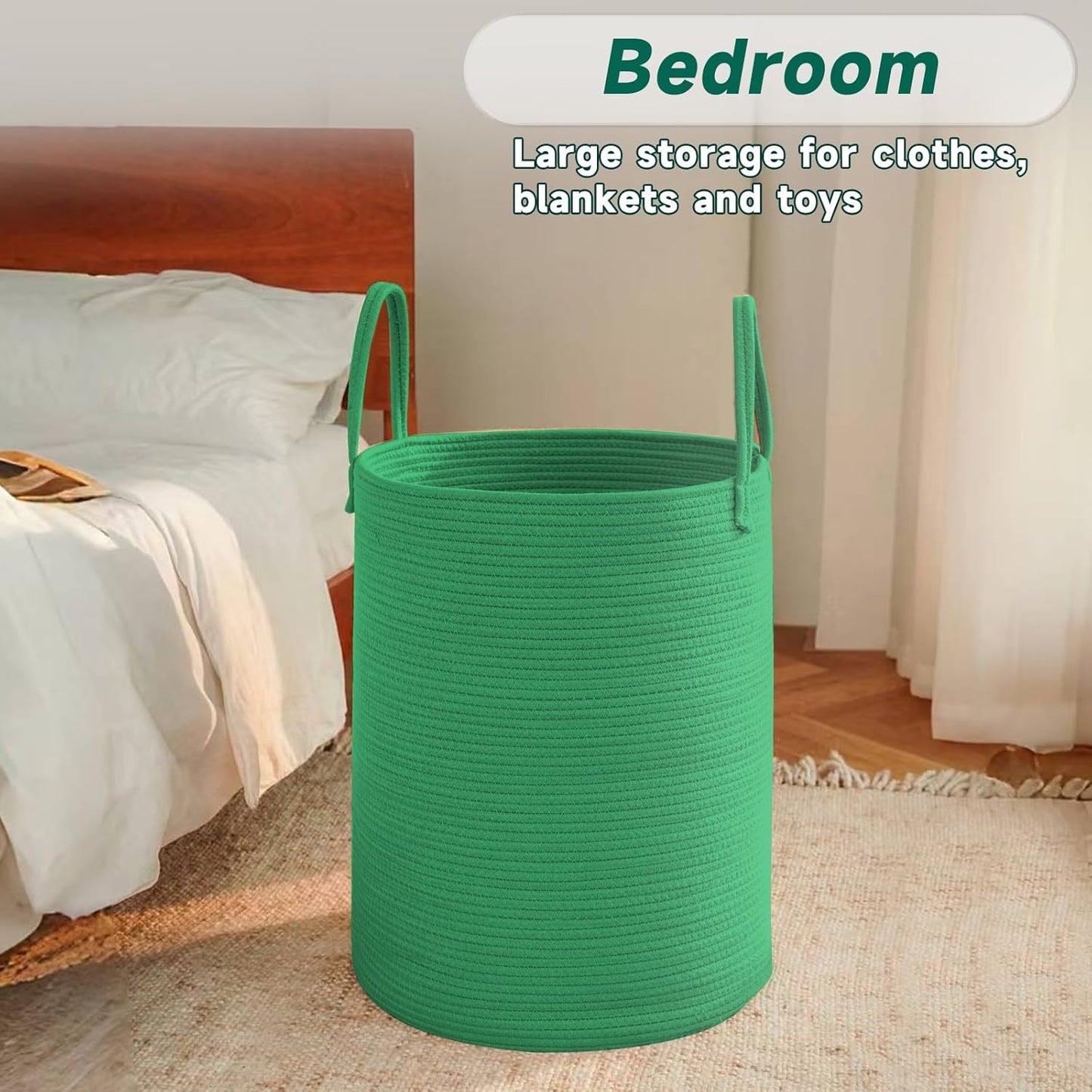JMvicyroam Large Woven Laundry Basket Hamper,60L Cotton Rope Storage Bin for Blankets,Toys and Clothes,Decorative Tall Nursery Hamper for Living Room,Baby Nursery,Bathroom and Bedroom,Brown