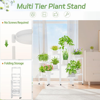 iDavosic.ly Plant Stand Indoor Outdoor, 5 Tier Corner Metal Flower Display Holder Shelf, Folding Tall Orchid Rack for Patio Balcony Porch Garden Living Room House, Black