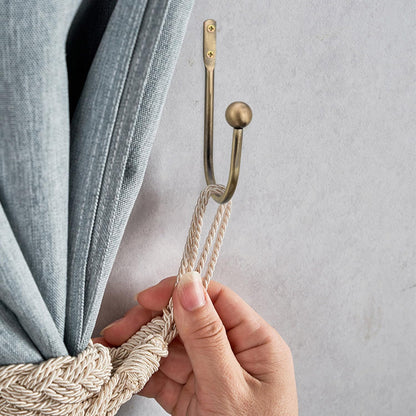 2 Pack Curtain Holdbacks - Silver, Decorative Drapery Wall Hooks with Hardware, Curtain Pull Back Hooks, Metal Curtain Tiebacks Wall Mounted, Window Side Holders for Drapes, Curtain Accessories