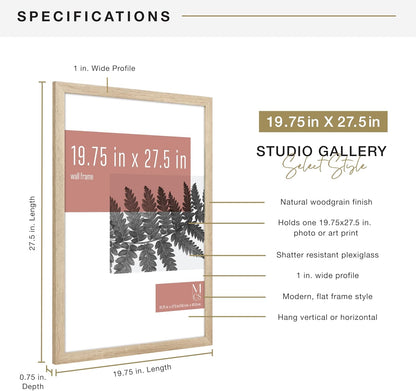 MCS Studio Gallery 16x24 Poster Frame Black Woodgrain Engineered Wood, Vertical & Horizontal Wall Hanging Large Picture Frame for Photos, Posters & Art Prints (1-Pack)