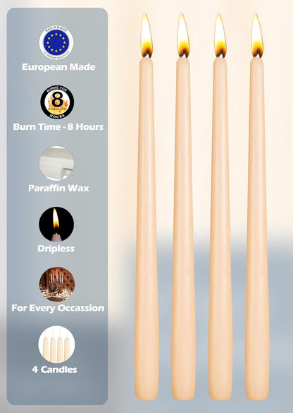 Hyoola Tall Taper Candles - 10 Inch Metallic Gold Unscented Dripless Taper Candles - 8 Hour Burn Time - 4 Pack