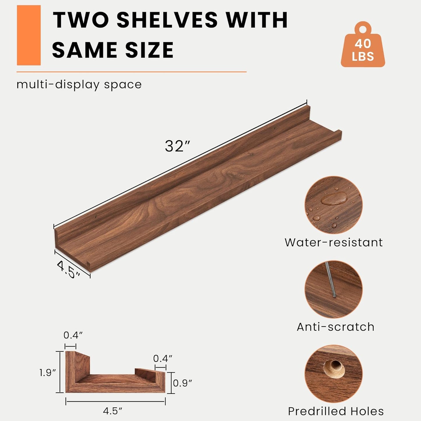 Heimlove Picture Ledge Shelf, Floating Shelves Set of 2, 24 Inches Picture Shelf for Wall with Ledge, Kids Bookshelf Wall Mounted for Living Room Bedroom Decor Books Photo Frames - White