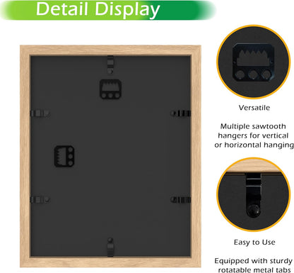 FrameWorks 11” x 14” Dark Oak Wooden Shadow Box Frame – Display Case with Soft Felt Back, Memory Box with Tempered Glass, Display Box with Elegant White Ball Push Pins, Wooden Flower Box