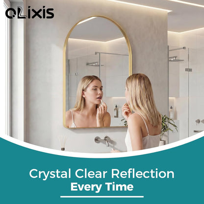 OLIXIS Arched Bathroom Mirror for Over Sink, 34x32 Inch Wall Mirror Arched Rounded Rectangle, Modern Wall Mount Vanity Mirror with Matte Metal Deep Framed, for Home Decor, Living Room, Black