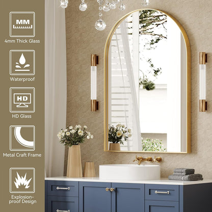 Brightify Arched Mirror, Arched Wall Mirror, 24 x 32 Inch Silver Arch Mirror, Metal Frame Silver Bathroom Mirror, Arched Top Bathroom Vanity Mirror for Living Room Bedroom Mantel Entryway Hallways
