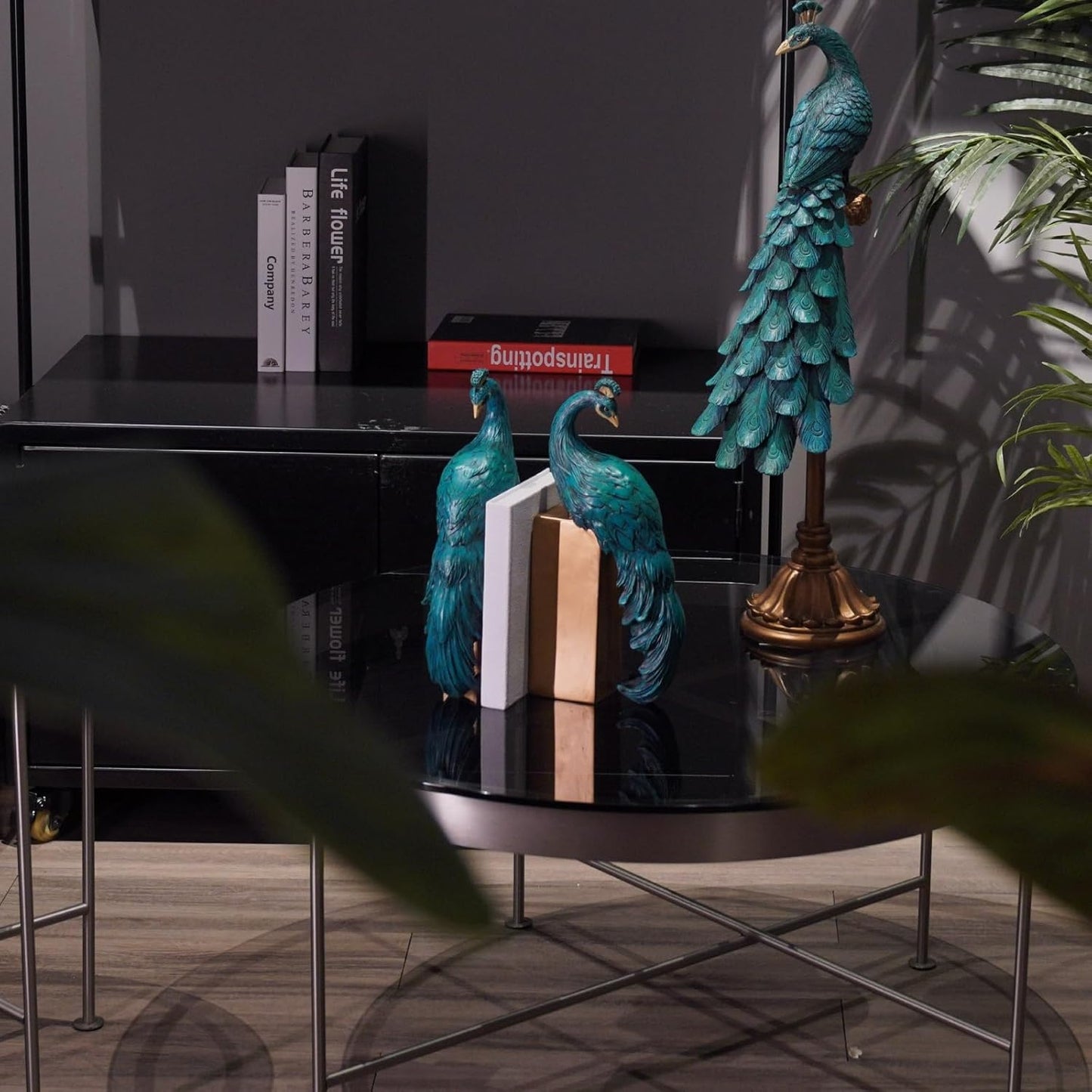 Heavy Duty Bookends Home Decor - Set of 2 Resin Peacock Non-Skid Decorative Bookends Bird Bookends Modern Peacock Statue Decor for Bookshelves Office Desk Living Room 6 * 2.5 * 12 Inch Braxio