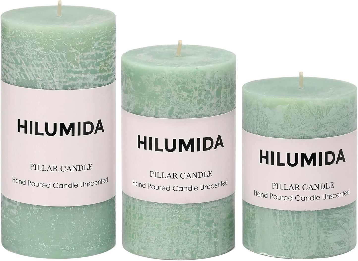 Sage Green Pillar Candles Set of 3 - Hand-Poured Unscented Candles,Smokeless Dripless Candles for Dinner Table and Home, Set of 3 in Different Sizes (3"x4", 3"x5", 3"x6")