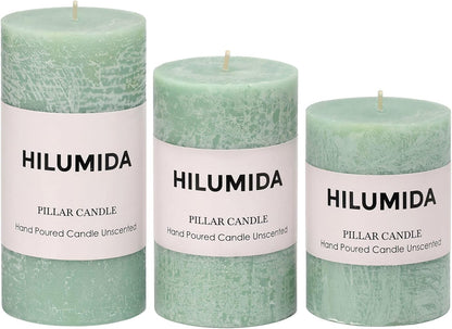 Sage Green Pillar Candles Set of 3 - Hand-Poured Unscented Candles,Smokeless Dripless Candles for Dinner Table and Home, Set of 3 in Different Sizes (3"x4", 3"x5", 3"x6")