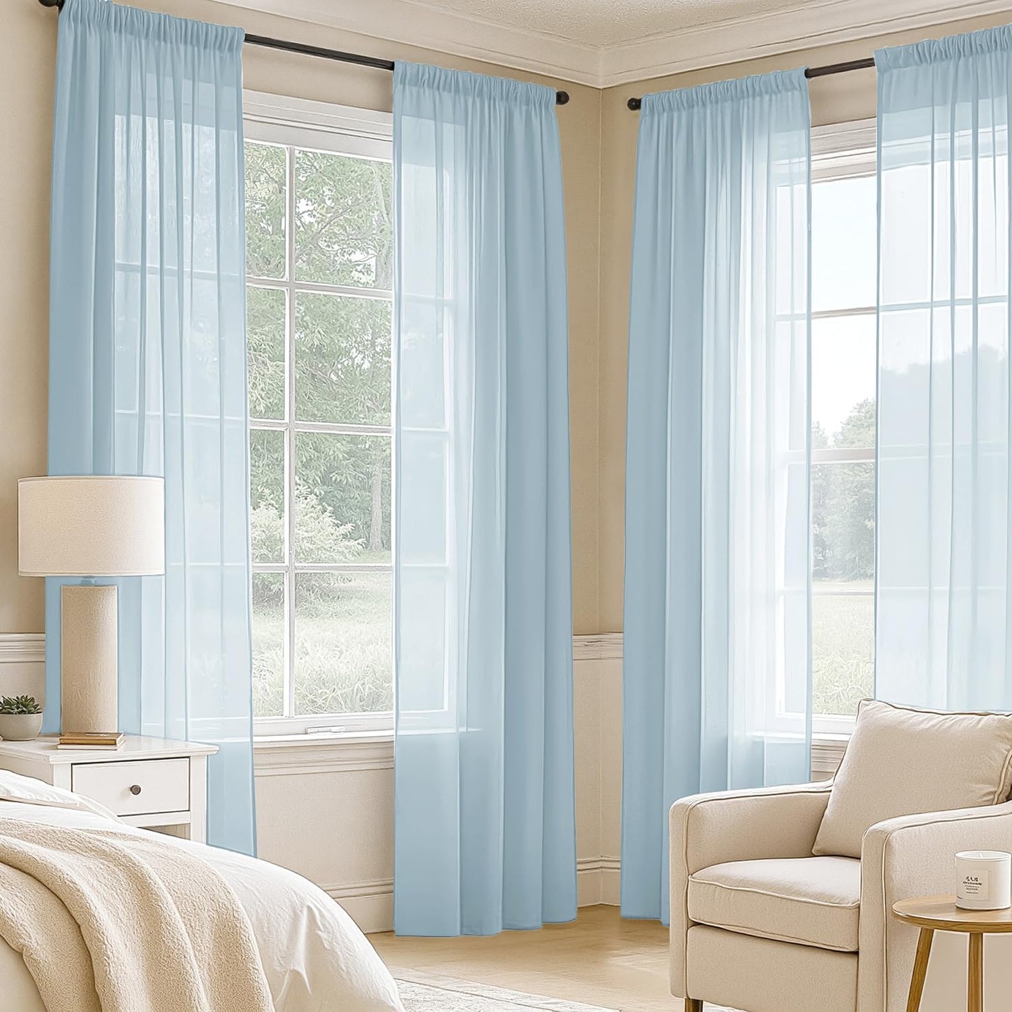 MIULEE White Sheer Curtains 84 Inches Long, 4 Panels Set, Light Filtering Rod Pocket Voile Drapes for Living Room and Bedroom, Airy Soft Fabric Window Treatments, 42 x 84 Inches