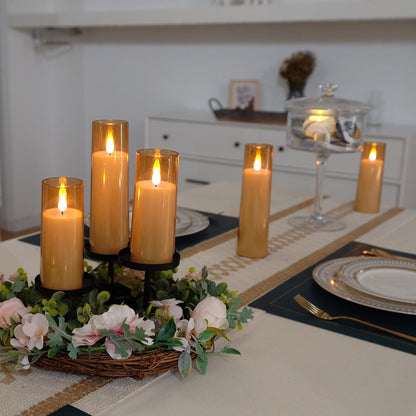 Amagic Pure White Flameless Candles, Battery Operated Candles, Acrylic Flickering LED Pillar Candles with Remote Control and Timer, 3D Wick, Yellow and Blue Glow, D2.2 xH5 5" 6" 7" 8", Set of 5