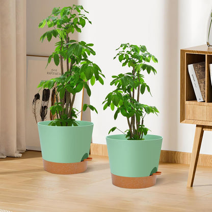 YNNICO Indoor Self Watering Planters with Drainage Holes and Saucers, 8, 7, 6.5, 6, 5.5, 5 Inches, Black, 6 Pots
