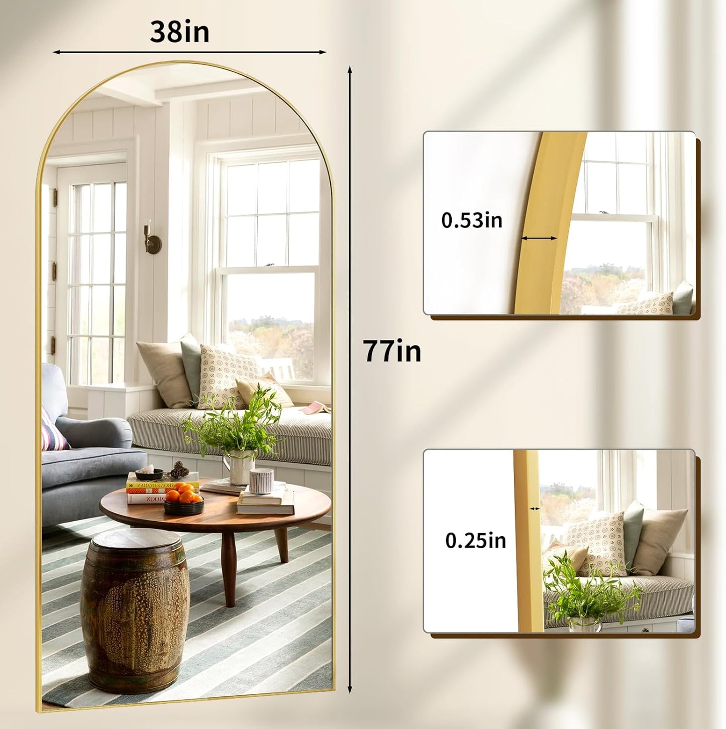 XRAMFY 56"x21" Arched Full Length Mirror Floor Mirrors with Aluminum Alloy Frame Free-Standing Wall Mounted Floor Mirrors or Large Dressing Mirror, Black Mirror Full Length