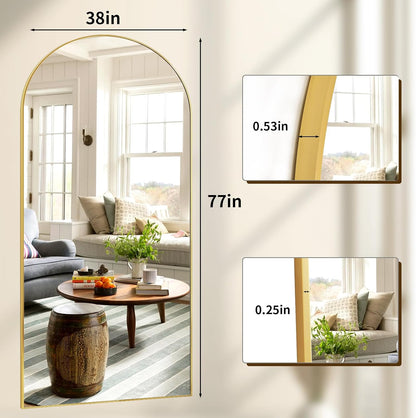 XRAMFY 56"x21" Arched Full Length Mirror Floor Mirrors with Aluminum Alloy Frame Free-Standing Wall Mounted Floor Mirrors or Large Dressing Mirror, Black Mirror Full Length