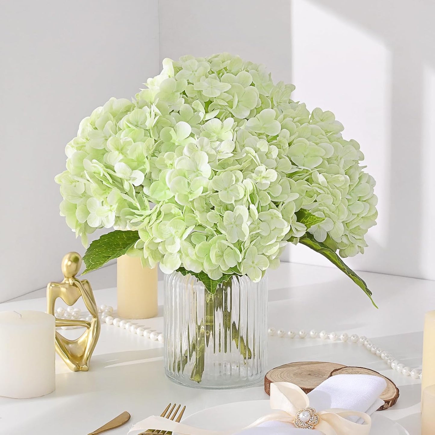 MARTINE MALL 3Pcs 21in Hydrangea Artificial Flowers, Latex Real Touch Hydrangeas Lifelike Large Hydrangea Flowers for Home Decor Party Arrangements Wedding Bouquets Centerpieces (Blue)