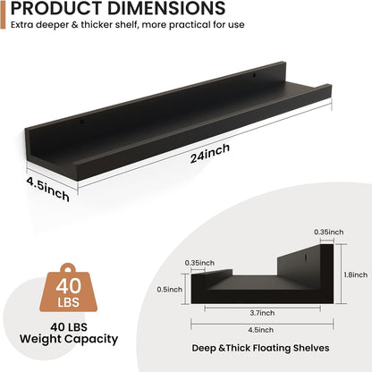 Fun Memories Picture Ledge Shelves Set of 2, 32 Inch Rustic Wall Mounted Floating Shelves with Lip for Home Storage and Décor in Bathroom, Kitchen, Nursery, Bedroom, Living Room, Walnut