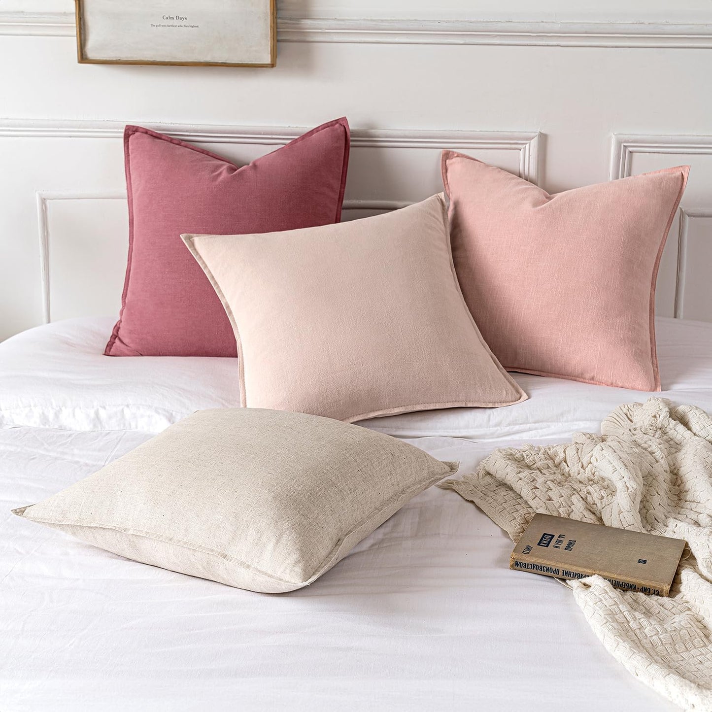 MIULEE Decorative Linen Euro Sham Pillow Covers 26x26 Cream White Boho Farmhouse Neutral Couch Throw Pillows for Bed Pack of 2 Accent Modern Pillowcase Sofa Livingroom Home Decor