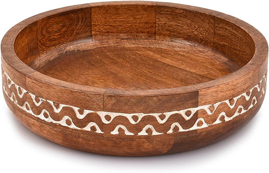 Samhita Mango Wood Round White Decorative Bowls for Rustic Home Decor Table Centerpieces Home Party Wedding Décor (10" x 10" x 2.5")