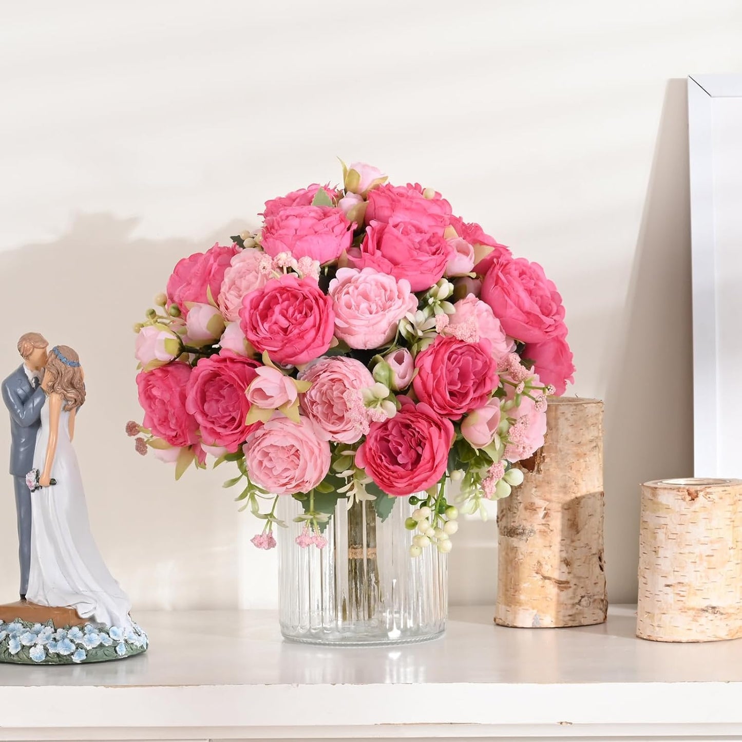 MARTINE MALL 2 Packs Peonies Artificial Flowers, Light Pink Artificial Peonies, Silk Peonies Flowers Fake Peonies Artificial Flowers Peonies Bouquet for Centerpiece Table Wedding Party Home Decor